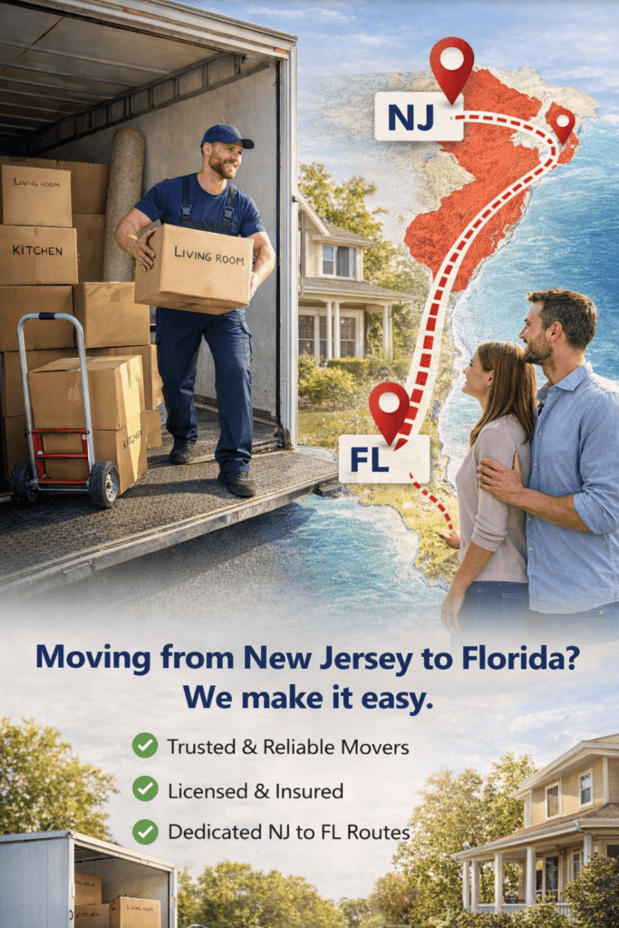New Jersey to Florida Movers Route Map