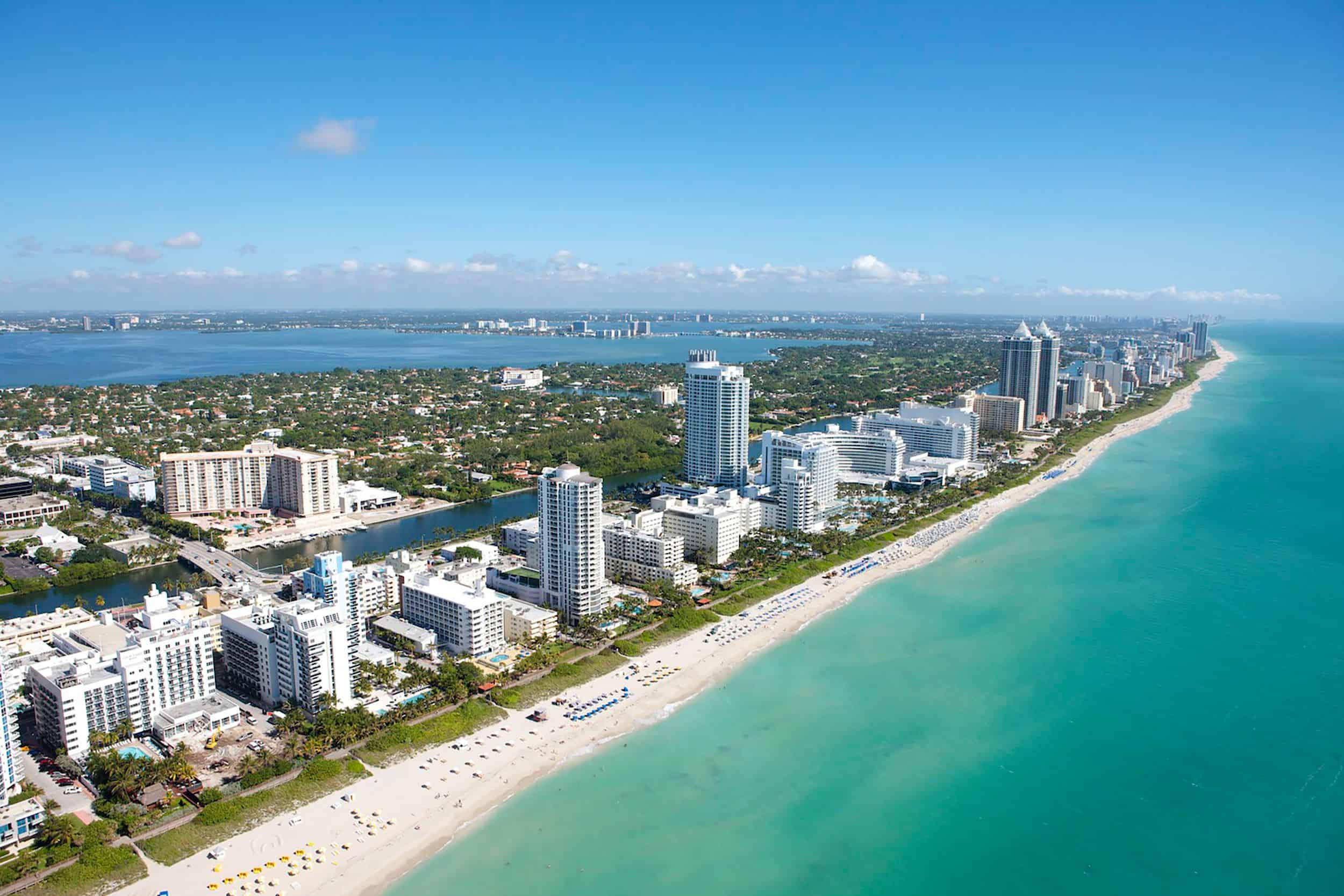 Aerial view of the South Florida coastline, a common destination for moves from New Jersey